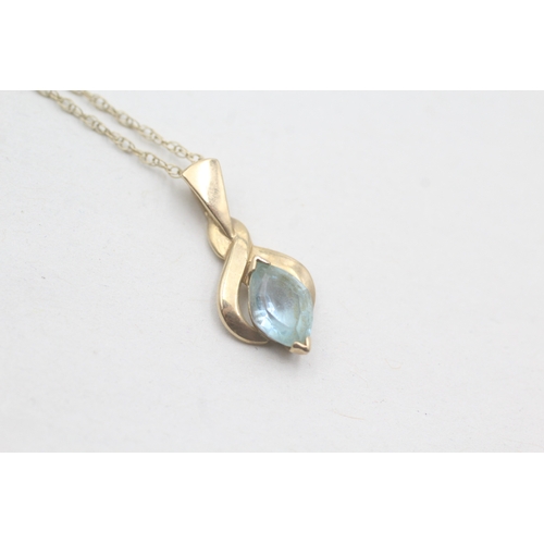 178 - 9ct gold marquise cut blue topaz set pendant necklace (1.7g)