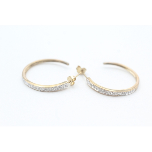 196 - 9ct gold diamond set half hoop earrings (2.7g)