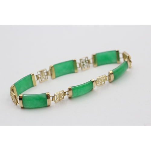 2 - 14ct gold jade bracelet (11.6g)