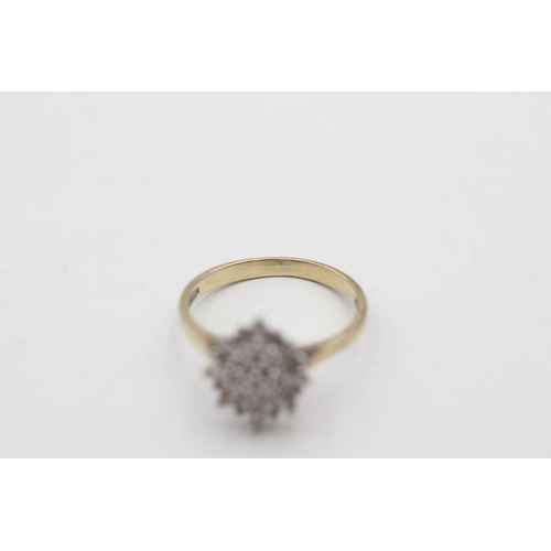 205 - 9ct gold diamond set cluster ring (1.9g) Size M