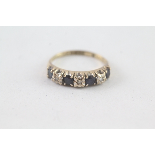 229 - 9ct gold vintage sapphire & diamond half eternity ring (2.1g) Size M