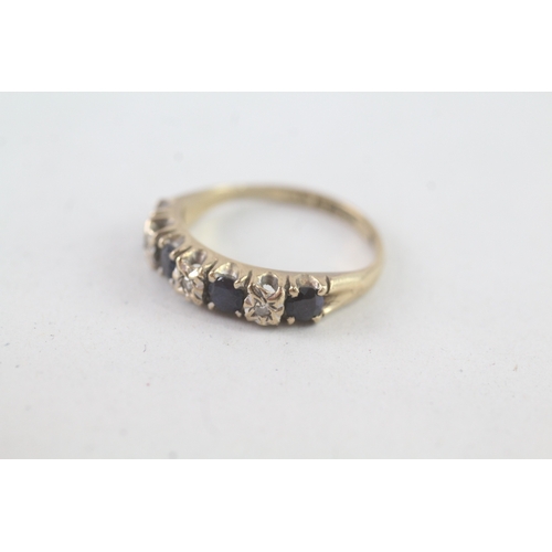 229 - 9ct gold vintage sapphire & diamond half eternity ring (2.1g) Size M