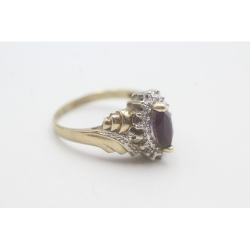 23 - 9ct gold amethyst and diamond ring (3.8g) Size S