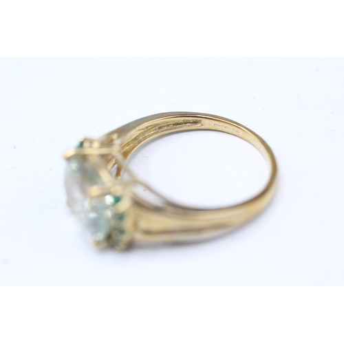 242 - 9ct gold prusiolite and emerald set ring (3.6g) Size P