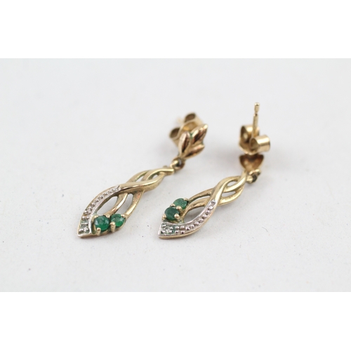 248 - 9ct gold emerald & diamond drop earrings (1.5g)