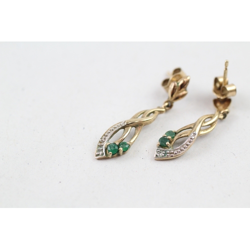 248 - 9ct gold emerald & diamond drop earrings (1.5g)