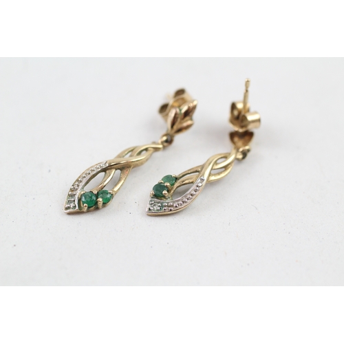 248 - 9ct gold emerald & diamond drop earrings (1.5g)