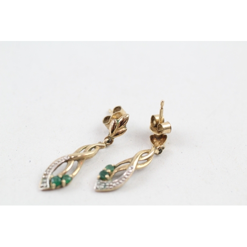 248 - 9ct gold emerald & diamond drop earrings (1.5g)