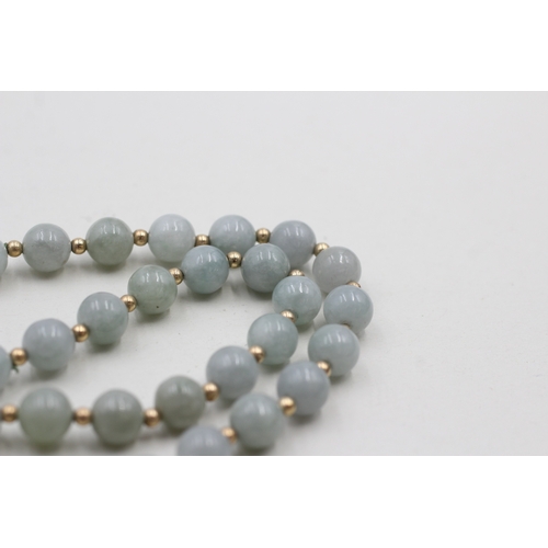 25 - 14ct gold clasped jade beaded necklace (42.5g)