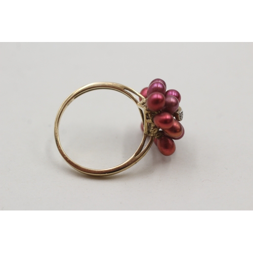 3 - 9ct gold diamond and red cultured pearl cocktail ring (5g) as seen - stone missing  Size W