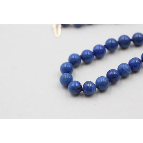 30 - 14ct gold clasp lapis lazuli beaded necklace (30.3g)