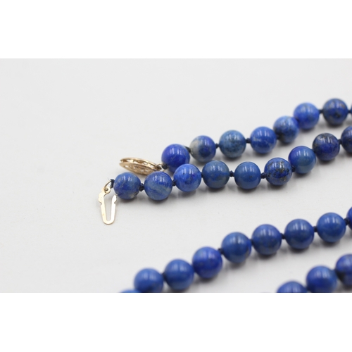 30 - 14ct gold clasp lapis lazuli beaded necklace (30.3g)