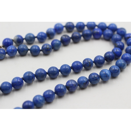 30 - 14ct gold clasp lapis lazuli beaded necklace (30.3g)