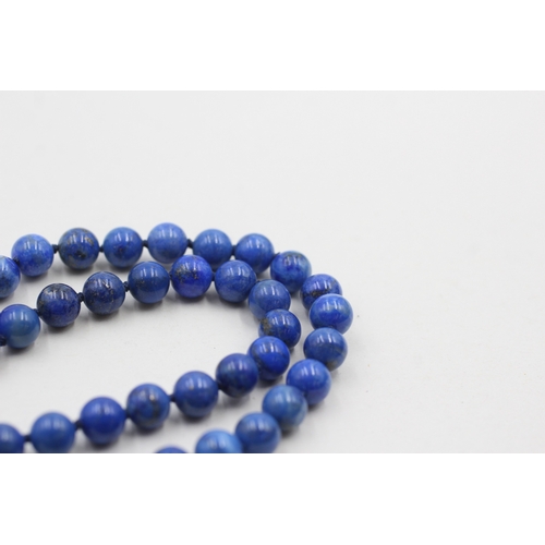 30 - 14ct gold clasp lapis lazuli beaded necklace (30.3g)