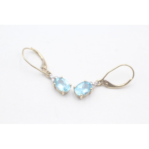 39 - 9ct gold diamond & apatite drop earrings (1.5g)