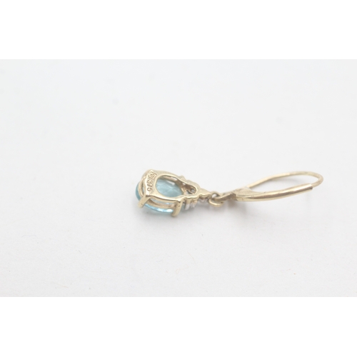 39 - 9ct gold diamond & apatite drop earrings (1.5g)