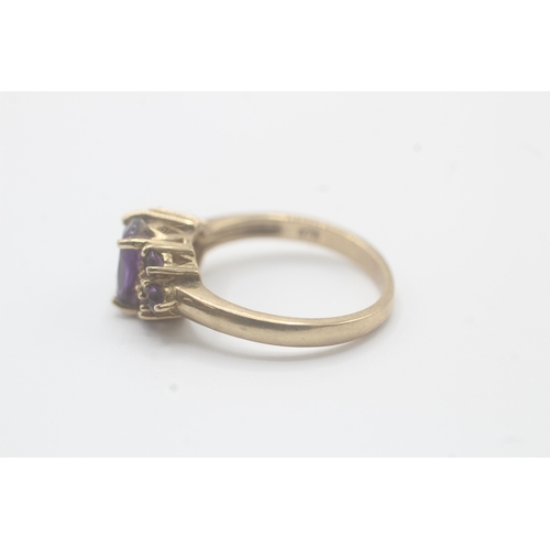 41 - 9ct gold diamond & amethyst dress ring (3.5g) Size M 1/2