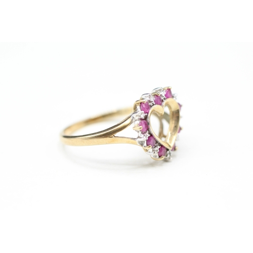 52 - 9ct gold ruby and diamond heart ring (2.3g) Size O