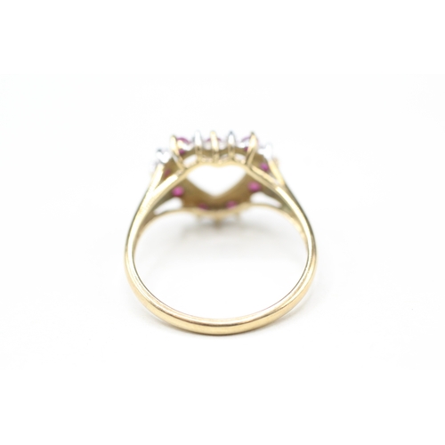 52 - 9ct gold ruby and diamond heart ring (2.3g) Size O