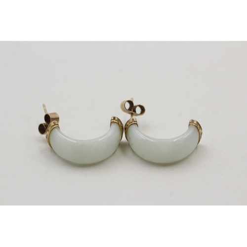 55 - 9ct gold jade c-hoop earrings (4.1g)