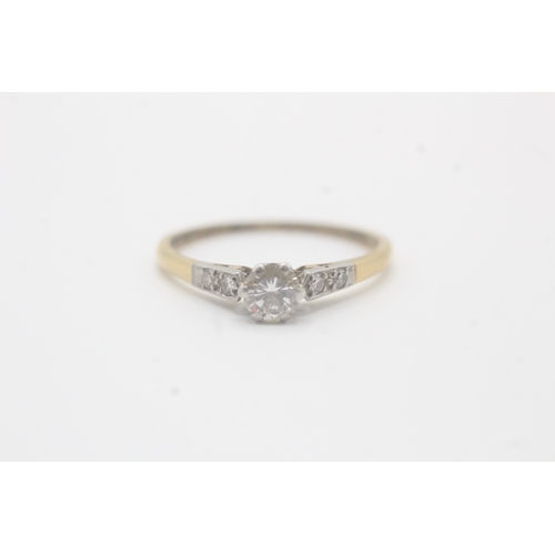 66 - 18ct gold diamond single stone ring with diamond set shoulders (2.2g) Size P