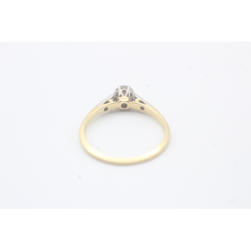 66 - 18ct gold diamond single stone ring with diamond set shoulders (2.2g) Size P