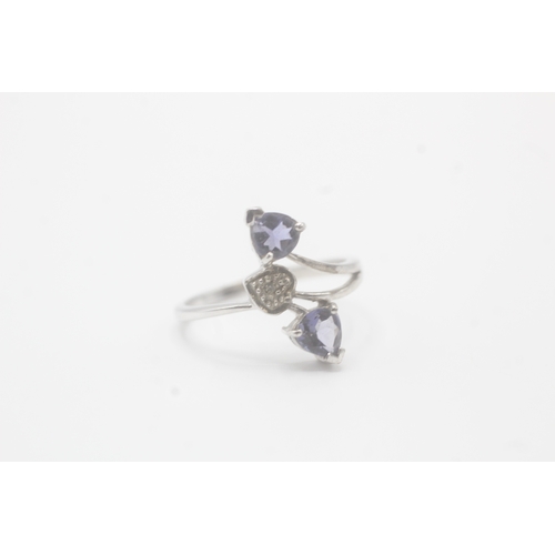 74 - 9ct gold diamond & iolite dress ring (2.6g) Size N