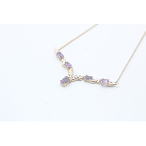 79 - 9ct gold diamond & amethyst pendant necklace (4g)