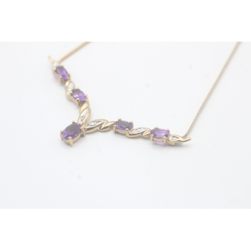 79 - 9ct gold diamond & amethyst pendant necklace (4g)