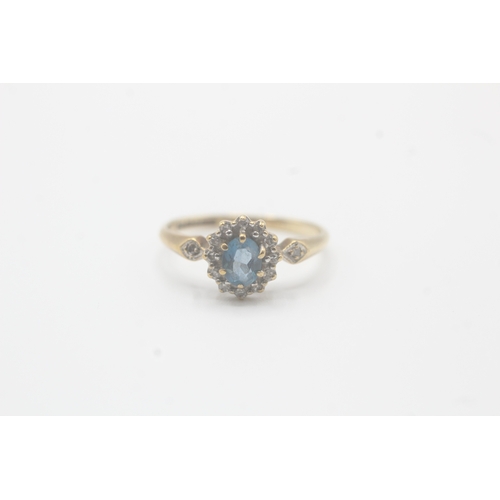 80 - 9ct gold diamond & topaz oval halo ring (1.6g) Size K 1/2