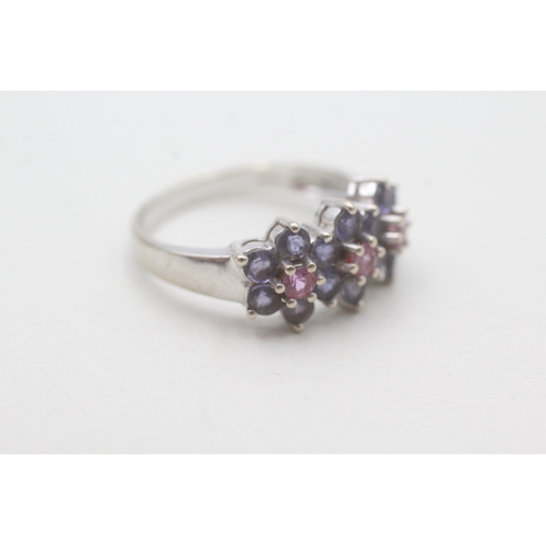 96 - 14ct gold pink sapphire & iolite cluster ring (4.5g) Size S