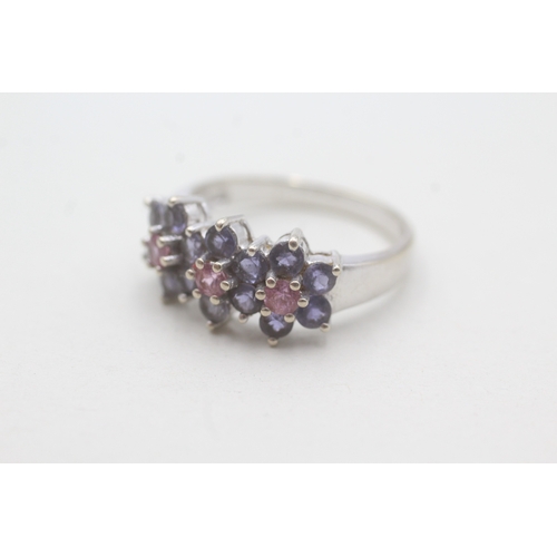 96 - 14ct gold pink sapphire & iolite cluster ring (4.5g) Size S