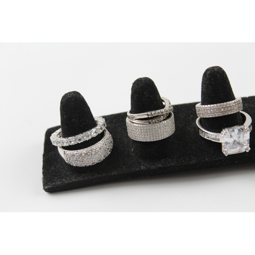 253 - Collection of Sterling Silver CZ Rings inc. Cocktail, Halo, Eternity x 10 55g