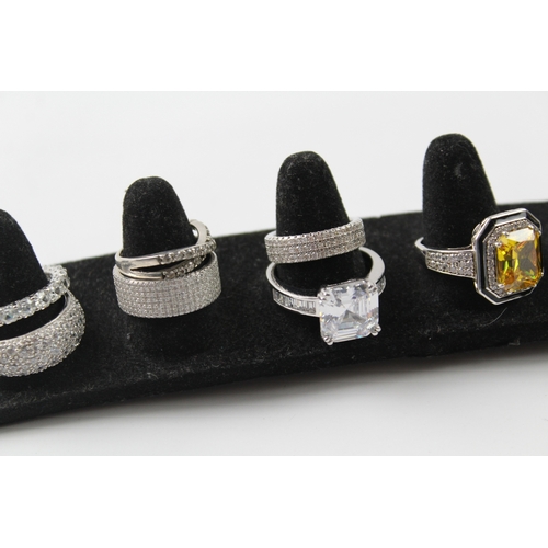 253 - Collection of Sterling Silver CZ Rings inc. Cocktail, Halo, Eternity x 10 55g