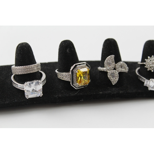 253 - Collection of Sterling Silver CZ Rings inc. Cocktail, Halo, Eternity x 10 55g