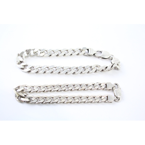 255 - Collection of Sterling Silver Flat Curb Link Bracelets x 2 54g