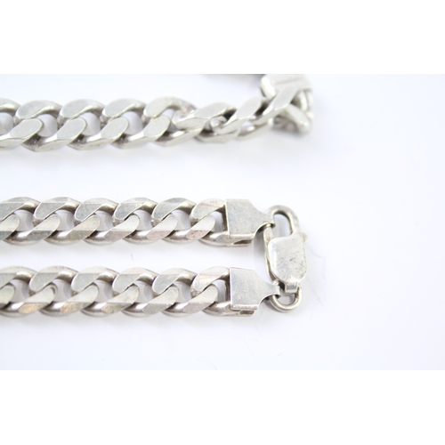 255 - Collection of Sterling Silver Flat Curb Link Bracelets x 2 54g