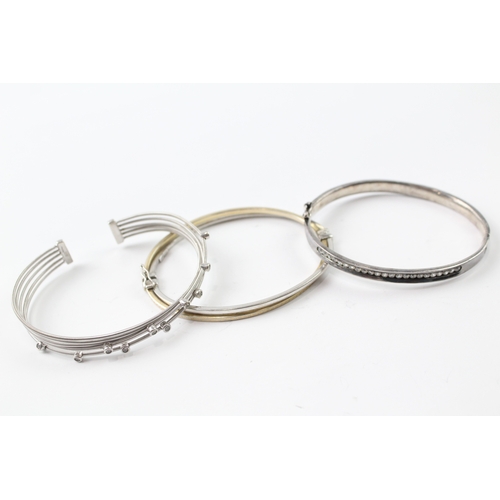 258 - Collection of Sterling Silver Bangles inc. CZ, Bonded Gold, Modernist x 3 38g