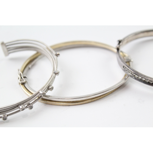 258 - Collection of Sterling Silver Bangles inc. CZ, Bonded Gold, Modernist x 3 38g