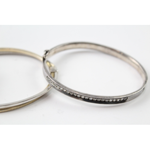 258 - Collection of Sterling Silver Bangles inc. CZ, Bonded Gold, Modernist x 3 38g