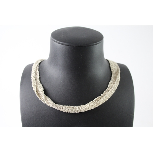 263 - Sterling Silver Woven Scarf Necklace 78g