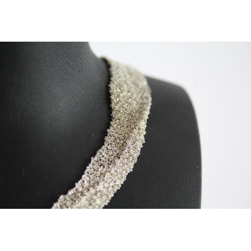 263 - Sterling Silver Woven Scarf Necklace 78g