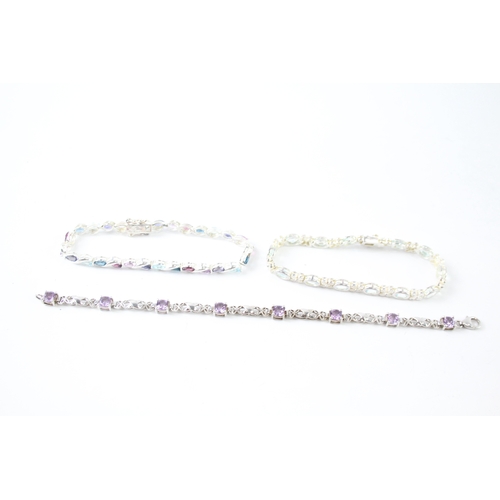 268 - Collection of Sterling Silver Gemstone Tennis Bracelets inc. Amethyst x 3 32g