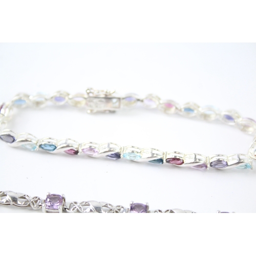 268 - Collection of Sterling Silver Gemstone Tennis Bracelets inc. Amethyst x 3 32g