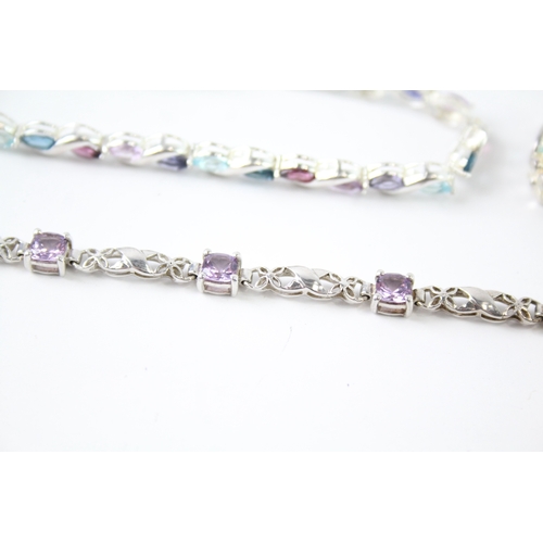 268 - Collection of Sterling Silver Gemstone Tennis Bracelets inc. Amethyst x 3 32g