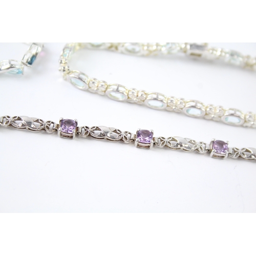 268 - Collection of Sterling Silver Gemstone Tennis Bracelets inc. Amethyst x 3 32g