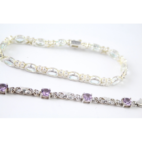 268 - Collection of Sterling Silver Gemstone Tennis Bracelets inc. Amethyst x 3 32g