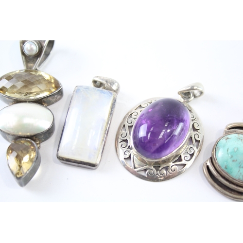 269 - Collection of Sterling Silver Gemstone Pendants inc. Moonstone, Amethyst x 5 71g