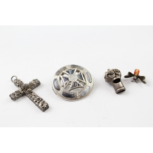 285 - Collection of Silver Antique Jewellery inc. Whistle, Cross, Insect x 4 21g