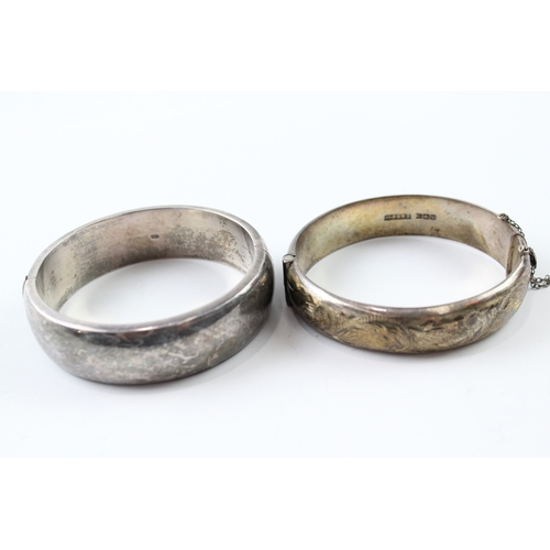 294 - Collection of Sterling Silver Bangles inc. Minimalist, Etched x 2 70g